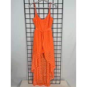 Guess Hi-Low Combination Maxi Dress Romper Womens 4 Orange Chiffon Boho Summer
